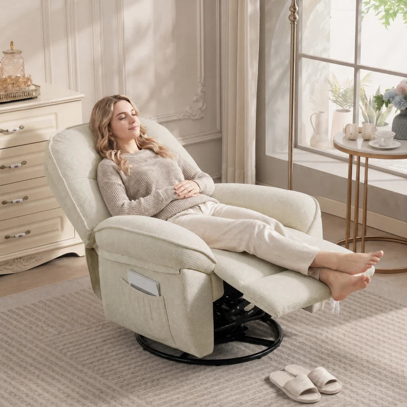 Nancy's Teolo Lounge Fauteuil - Relax Stoel - Loungestoel - Draai-, schommel en ligfunctie - Crèmewit - Chenille