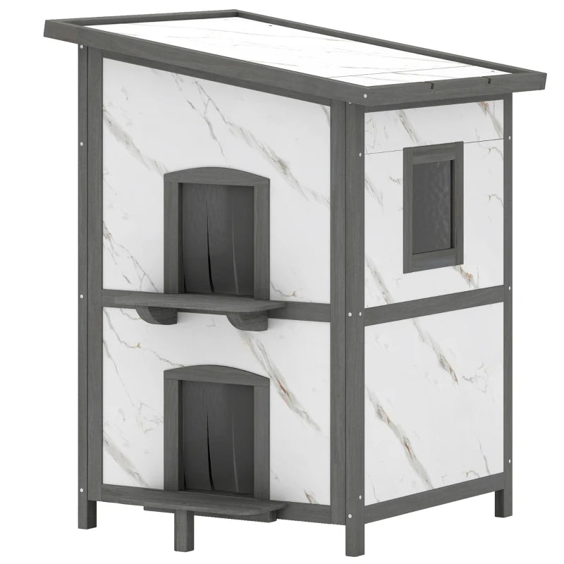 Nancy's Pesaro Kattenhuis - Kattenvilla - Kattengrot - Grijs / Wit - Dennenhout - ± 60 x 60 x 90 cm