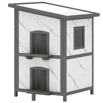 Nancy's Pesaro Kattenhuis - Kattenvilla - Kattengrot - Grijs / Wit - Dennenhout - ± 60 x 60 x 90 cm