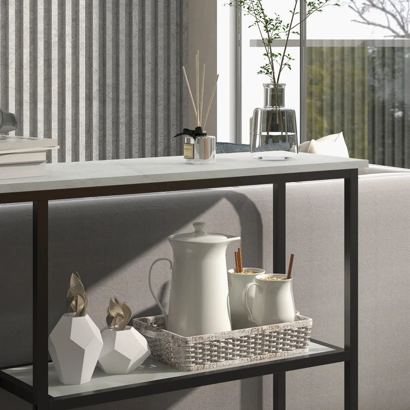 Nancy's Bornes Sidetable - Consoletafel - Dressoir - Bijzettafel - Wit / Zwart - Marmerlook - Staal - 100 x 30 x 80 cm
