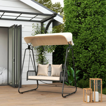 Nancy's Chiavarese Schommelbank - Tuinschommel - Hollywoodschommel - Zwart / Kaki - Rotan - ± 150 x 120 x 180 cm