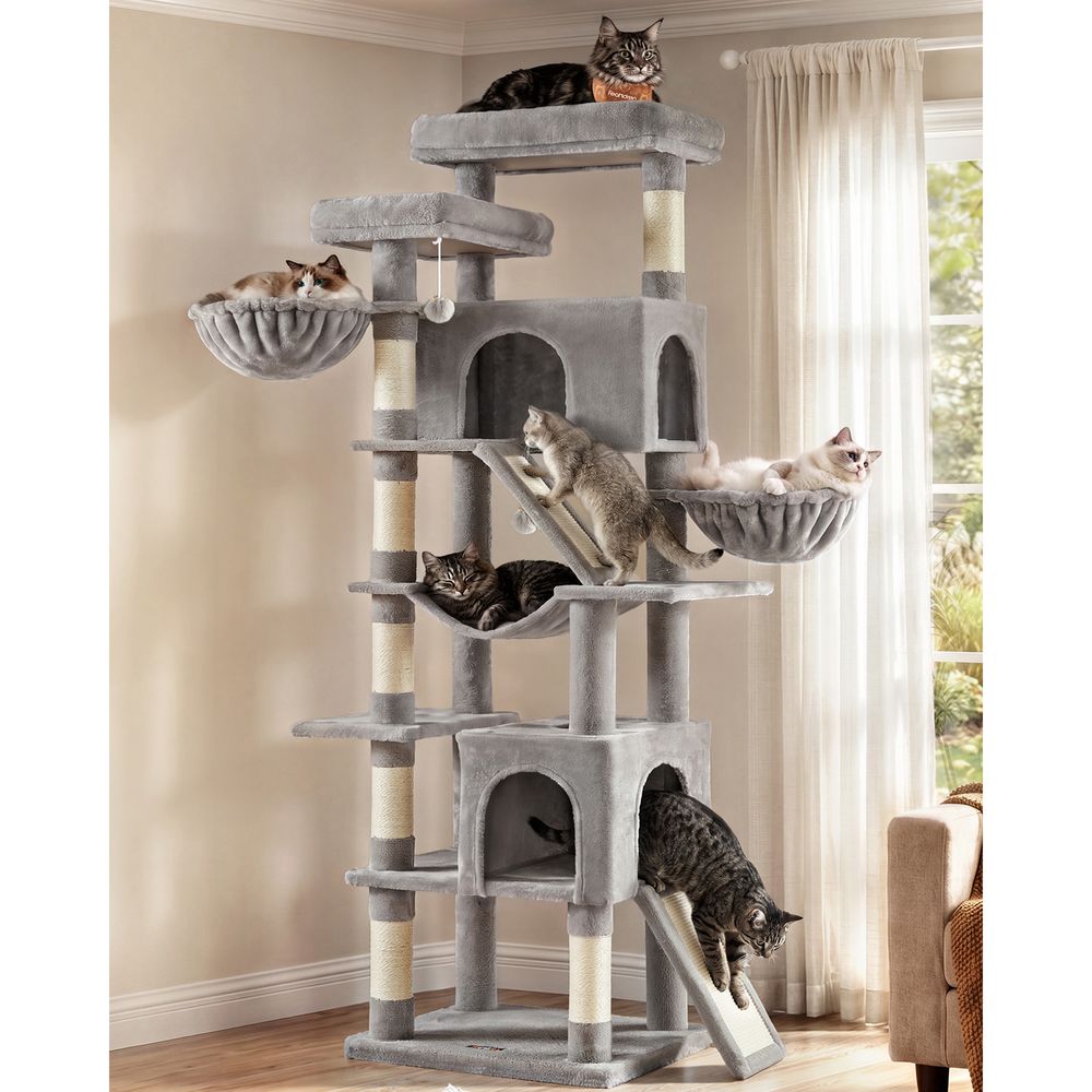 Nancy's Terminillo Krabpaal - Kattenboom - Klimboom voor katten - Lichtgrijs - ±  55 x 45 x 205 cm