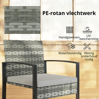 Nancy's Positano Bistroset - Tuinset - Balkonset - Weerbestendig - Zwart / Grijs - Rotan