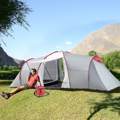 Nancy's Fonzaso Kampeertent - Campingtent - 2 Slaapkamers - Grijs / Rood - ± 590 x 245 x 195 cm
