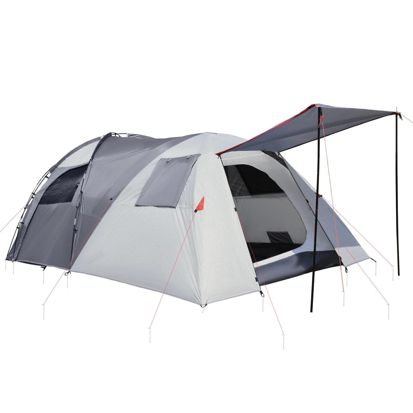 Nancy's Campotosto Kampeertent - Camping Tent - Twee Kamers - 4-5 Personen - Grijs / Rood - 490 x 250 x 185 cm
