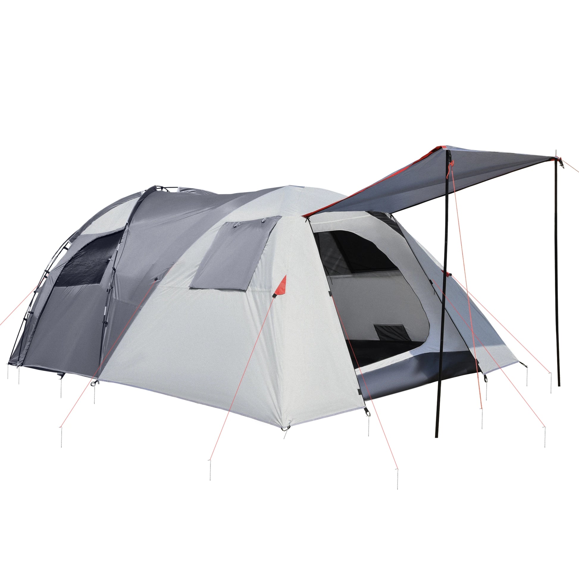Nancy's Campotosto Kampeertent - Camping Tent - Twee Kamers - 4-5 Personen - Grijs / Rood - 490 x 250 x 185 cm