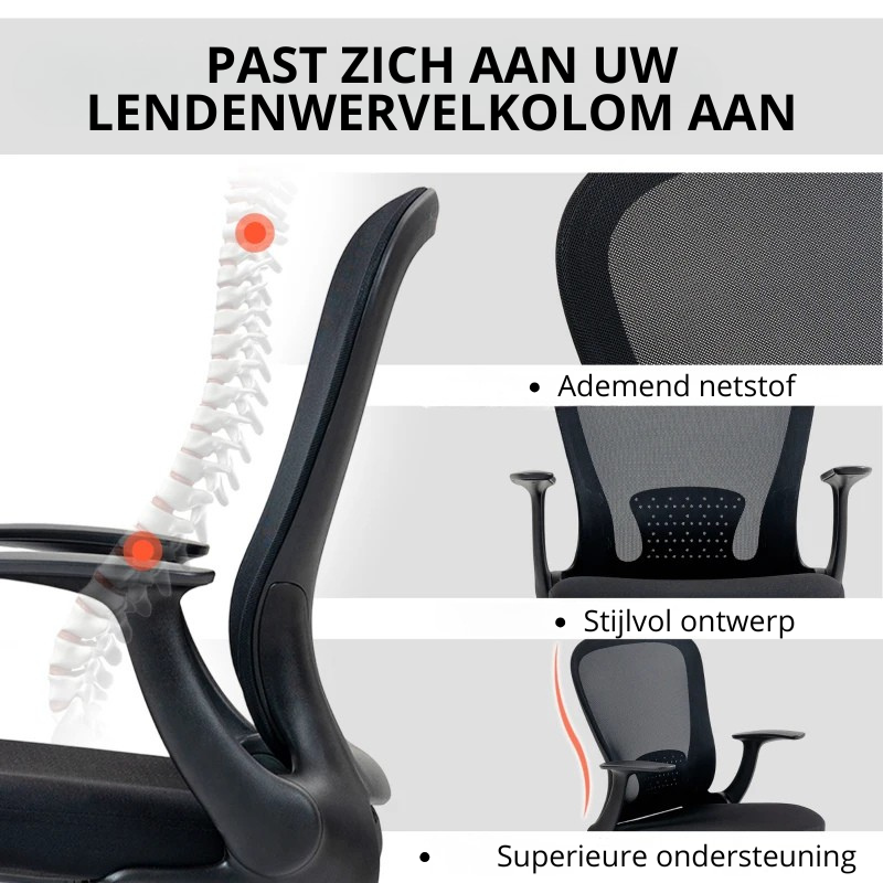 Nancy's Panarea Bureaustoel - Computerstoel - Kantoorstoel - Verstelbaar - Zwart - Netstof