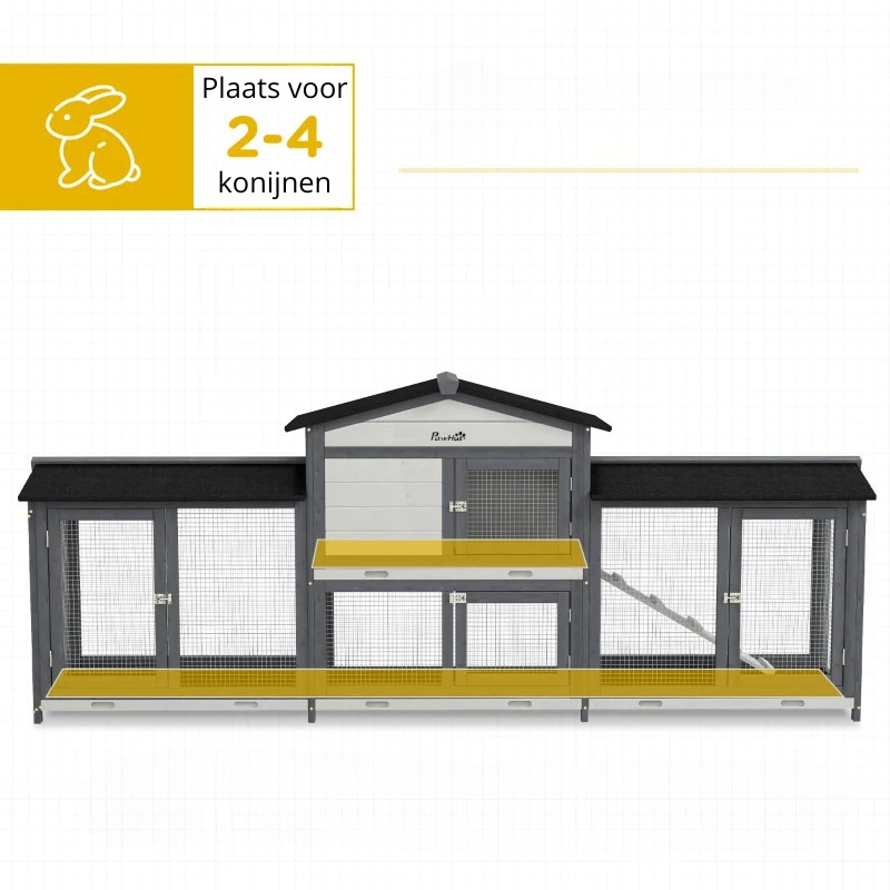 Nancy's Perca Dierenverblijf - Dierenhok - Konijnenhok - Grijs - Dennenhout - ± 230 x 55 x 95 cm