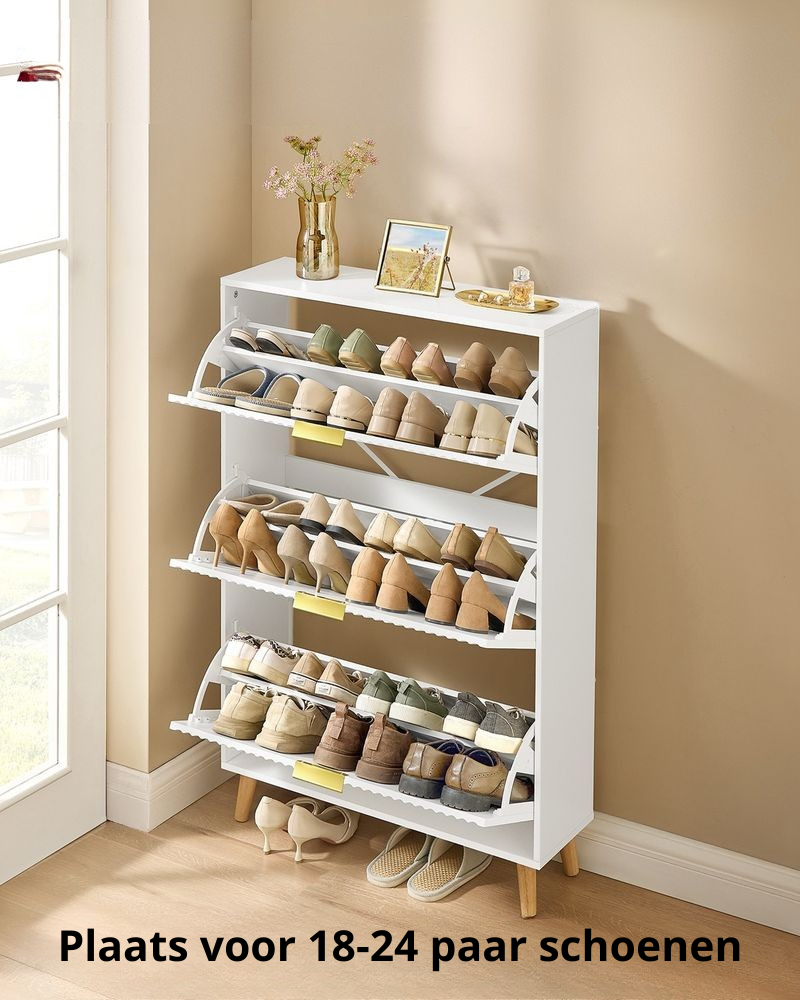 Nancy's Povo Schoenenkast - Schoenen opbergen - Geribbelde deuren - Wit - ± 80 x 25 x 125 cm