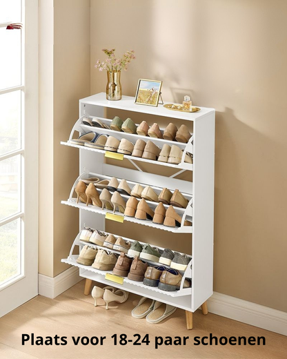 Nancy's Povo Schoenenkast - Schoenen opbergen - Geribbelde deuren - Wit - ± 80 x 25 x 125 cm