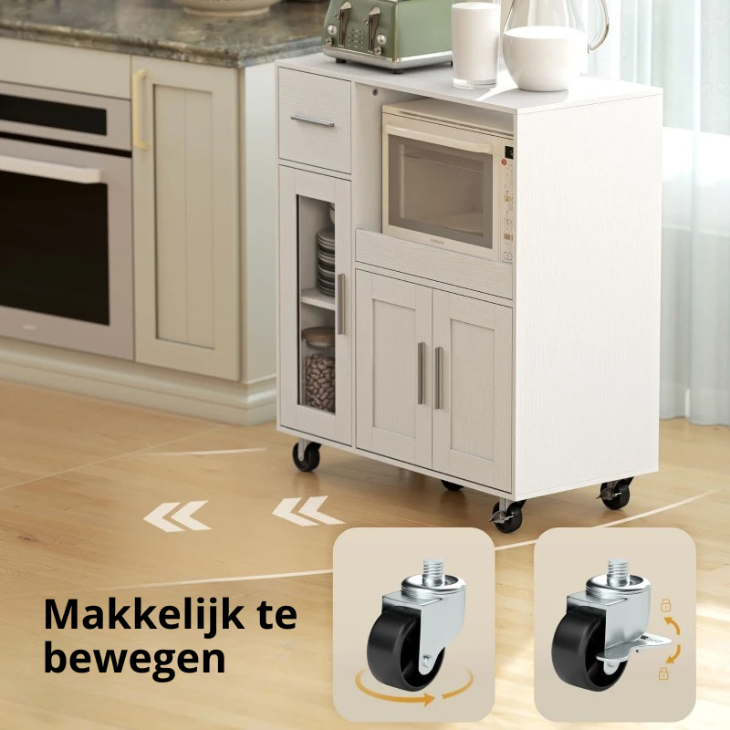 Nancy's Pasturo Keukenkast - Opbergkast - Keukentrolley - Wit - ± 80 x 40 x 90 cm