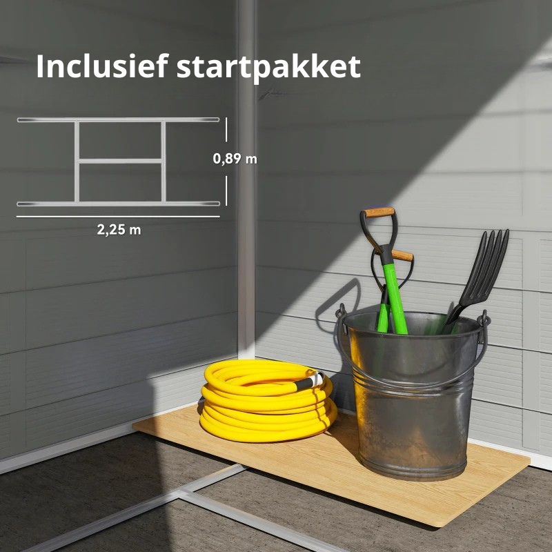 Nancy's Pellizzano Opbergschuur - Tuinschuur - Gereedschapsschuur - Tuinhuisje - Lichtgrijs - Aluminium - ± 240 x 190 x 230 cm