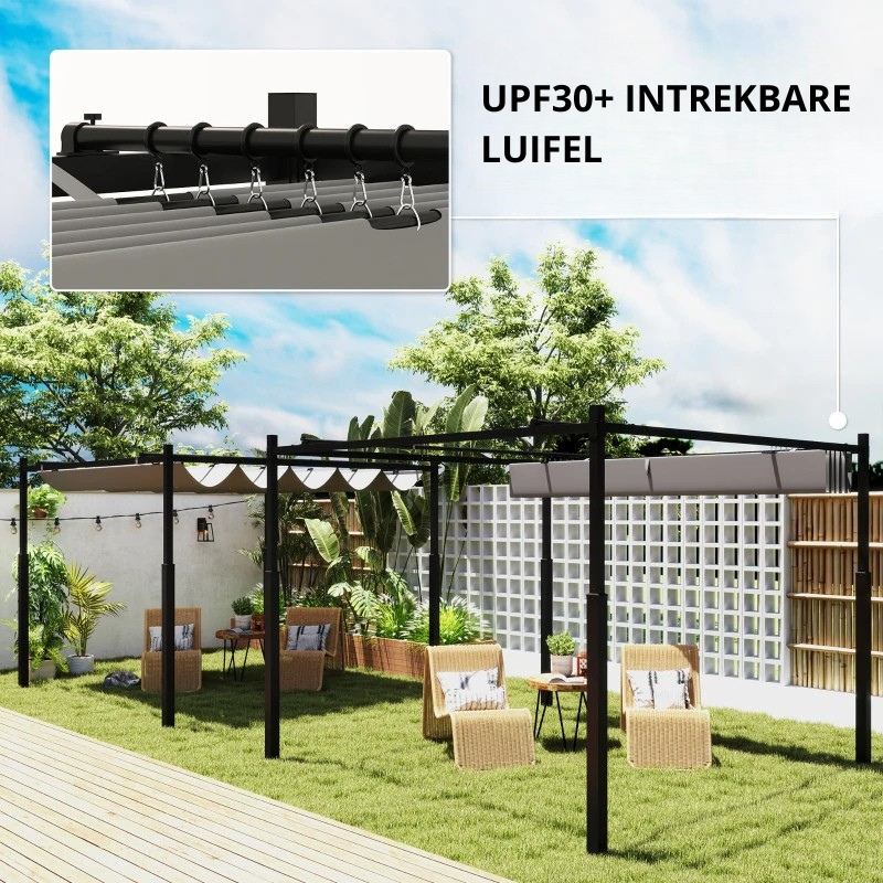 Nancy's Pollein Pergola - Terras overkapping - Tuinhuisje - Uitschuifbaar dak - Grijs - ± 300 x 300 x 230 cm