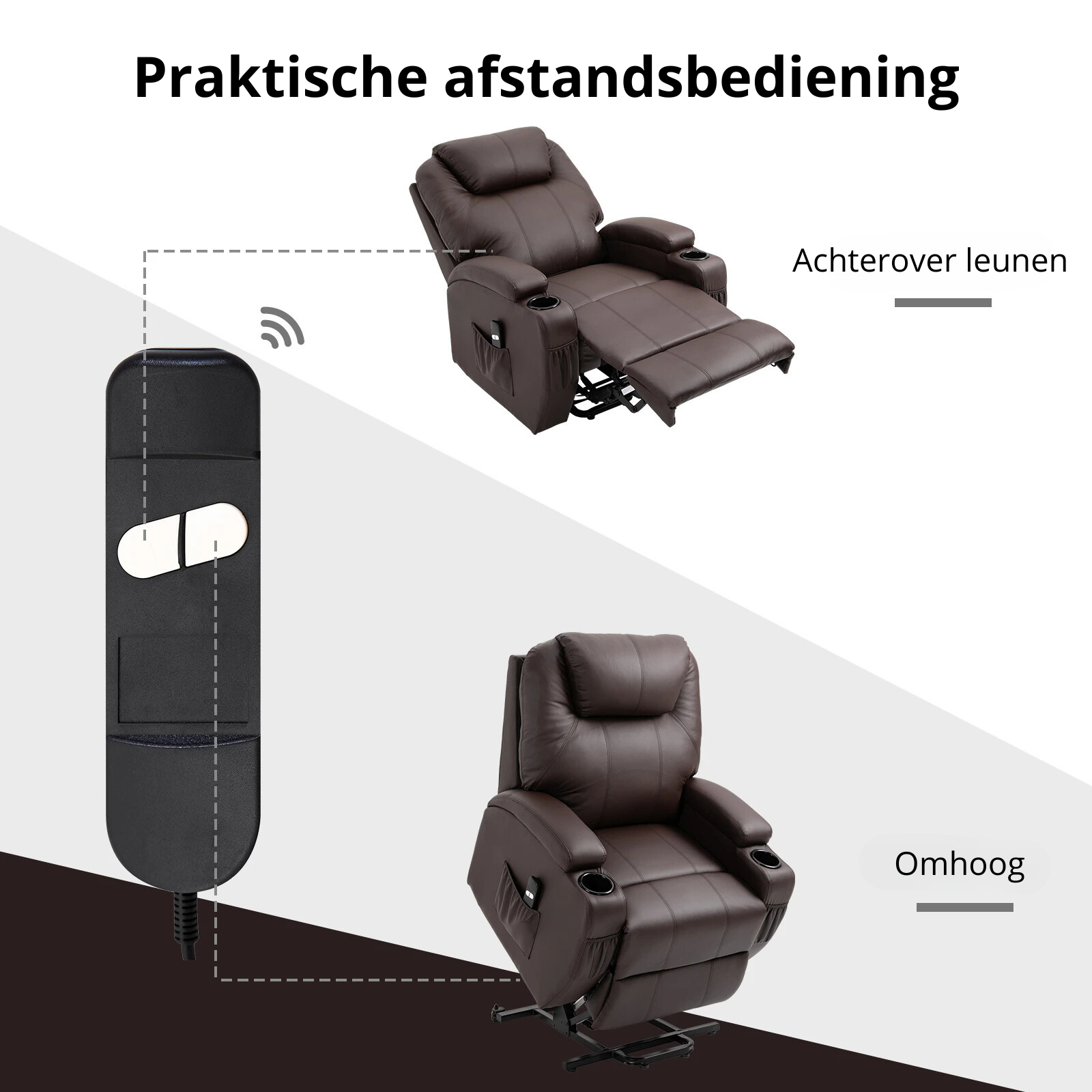 Nancy's Mazouco Sta op stoel - Opsta stoel - Seniorenstoel - Relaxfauteuil - Koffiebruin - Kunstleer