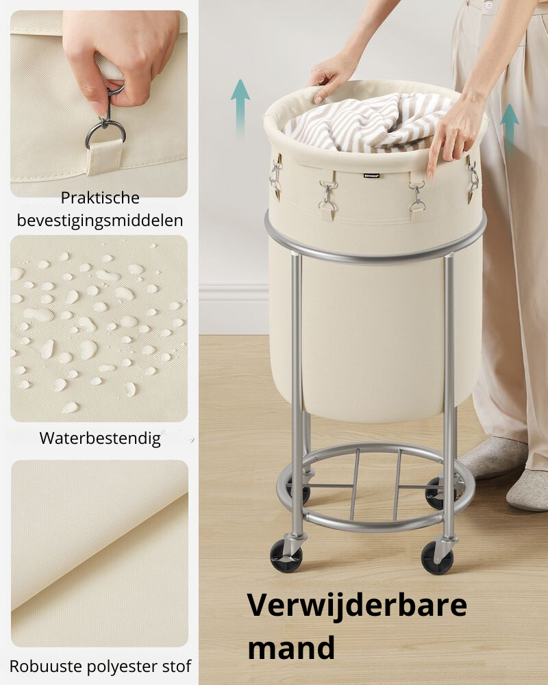 Nancy's Bortigiadas Wasmand - Op Wieltjes - Créme / Zilver - 70L