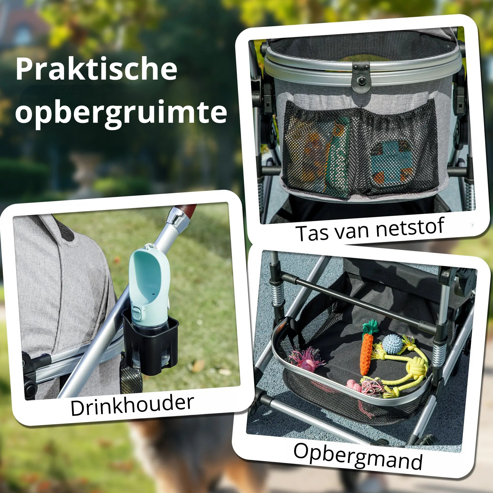 Nancy's Collazzone Reiswagen voor Huisdieren - Kattenbuggy - Hondenbuggy - Lichtgrijs / Zilver