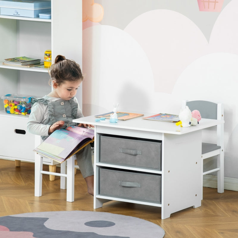 Nancy's Sutton 3-piece Children's table with storage space, Children's furniture with 2 storage baskets, Seating group for toddlers White + gray