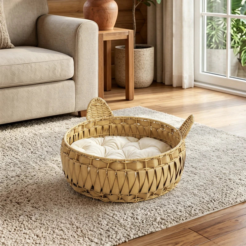 Nancy's Tarquinia Kattenmand - Kattenbed - Afneembaar kussen - Rotan - 50 x 50 x 25 cm