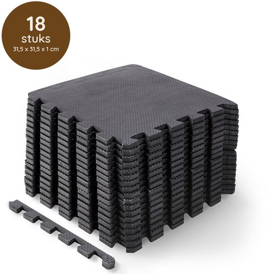 Eleganca Puzzelmat - Fitnessmat - Foam Mat - Rubber Tegels - Fitnesstegels - Fitness Vloermatten - 18 stuks - Zwart