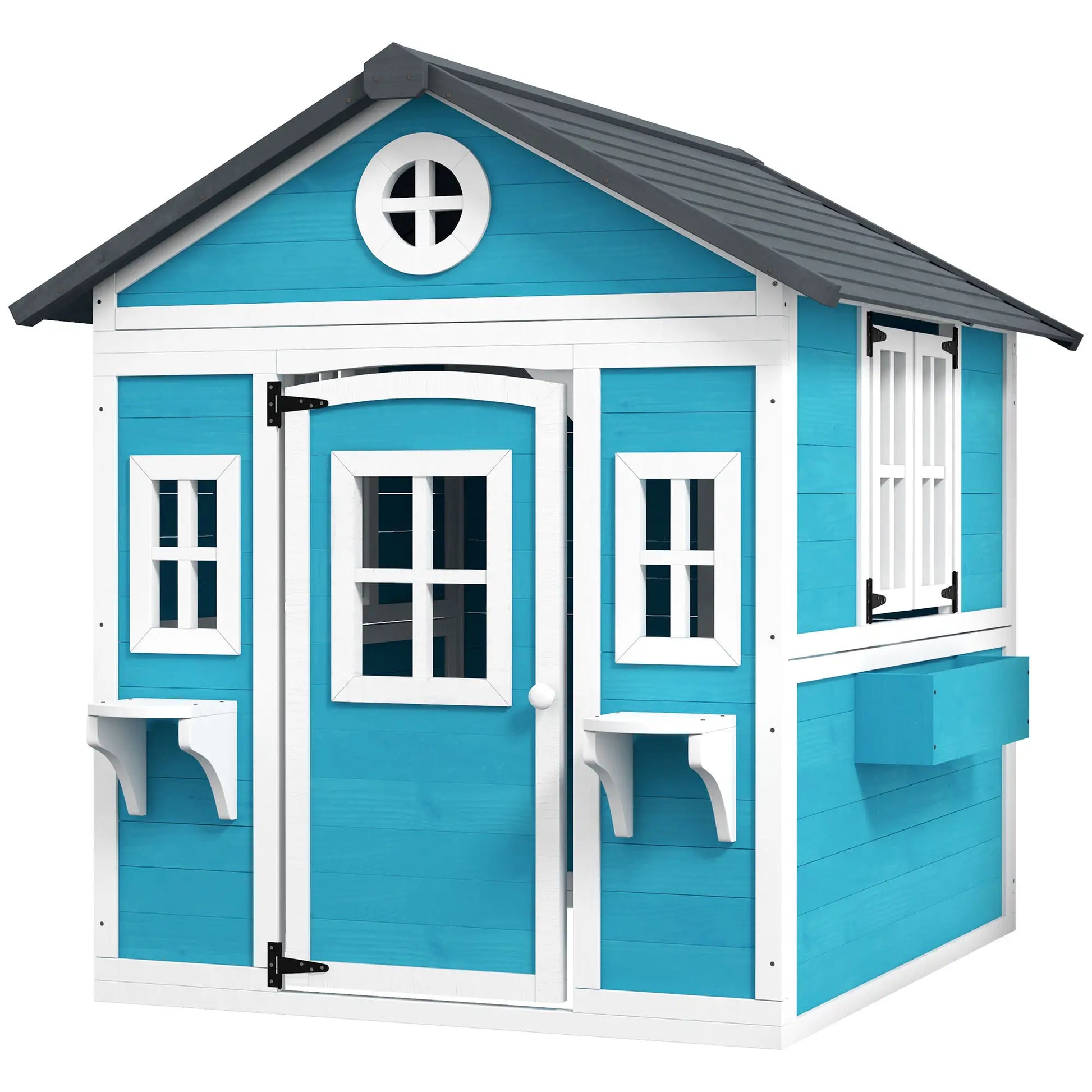 Nancy's Domaso Speelhuisje - Kinderspeelhuis - Blauw / Wit / Grijs - Dennenhout - ± 115 x 125 x 135 cm
