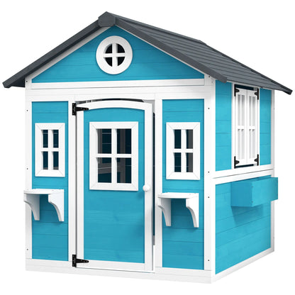 Nancy's Domaso Speelhuisje - Kinderspeelhuis - Blauw / Wit / Grijs - Dennenhout - ± 115 x 125 x 135 cm
