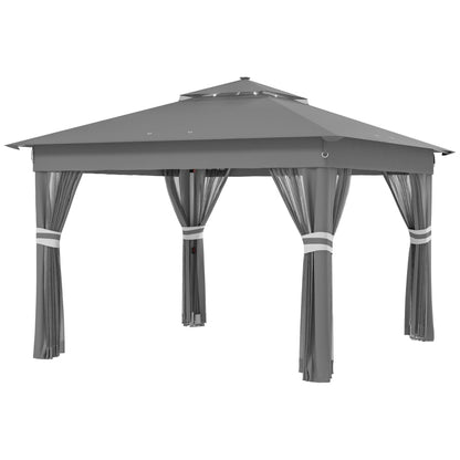 Pavillon Painswick de Nancy avec lampes LED - Tente de fête - Pavillon de jardin - Gris - ± 340 x 340 cm