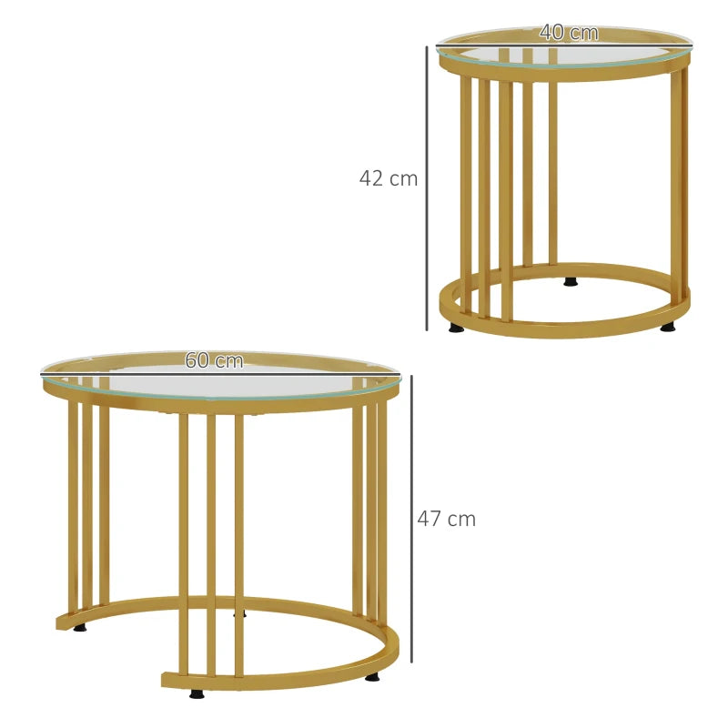 Nancy's Bragado Salontafel Set - Bijzettafels - Koffietafel - Goud - Glas / Staal