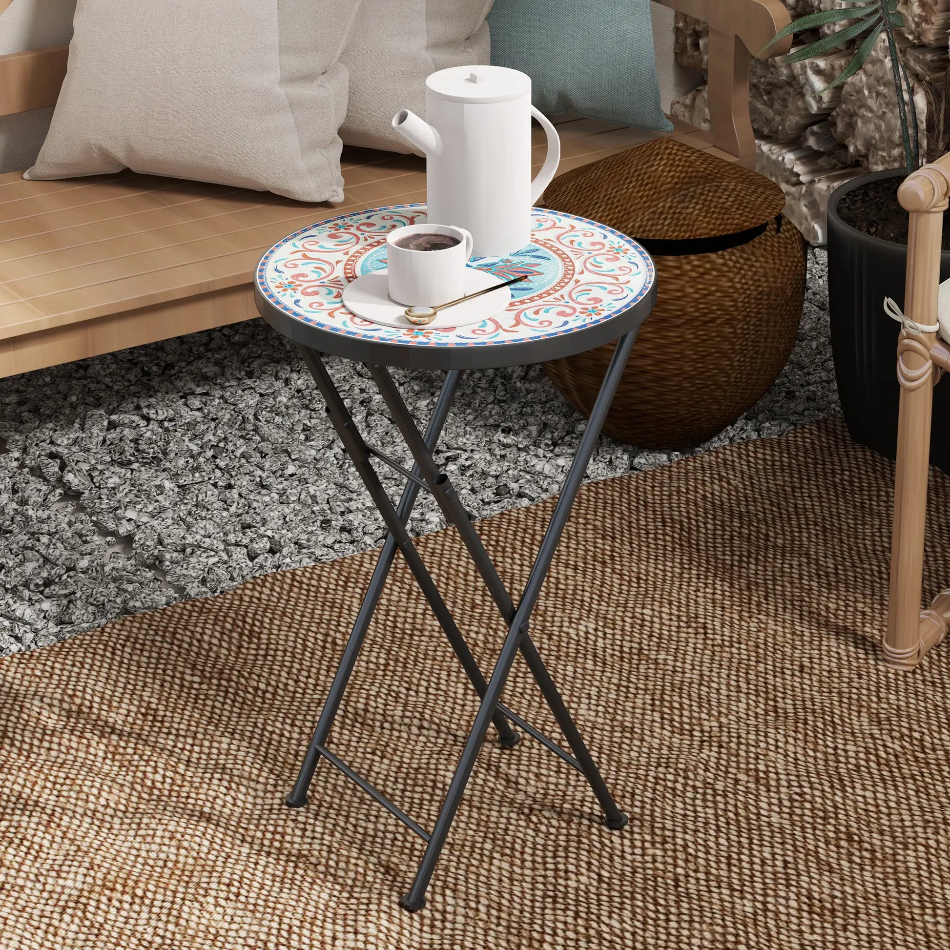 Nancy's Cinigiano Balkontafel - Tuintafel - Bijzettafel voor buiten - Bistrotrafel - Keramiek - ± Ø35 x 55 cm