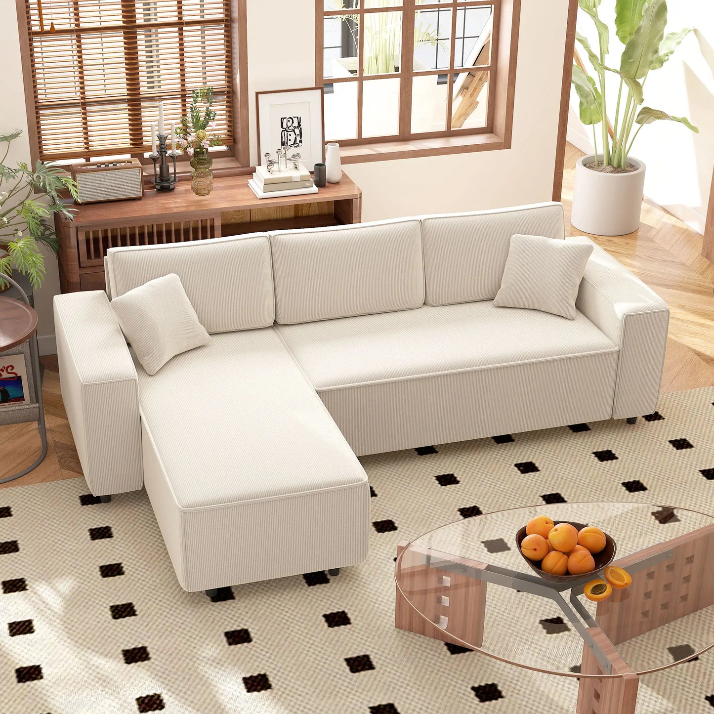 Nancy's Licata Hoekbank - Rechts of Links - Crèmewit - Corduroy - ± 240 x 155 x 85 cm