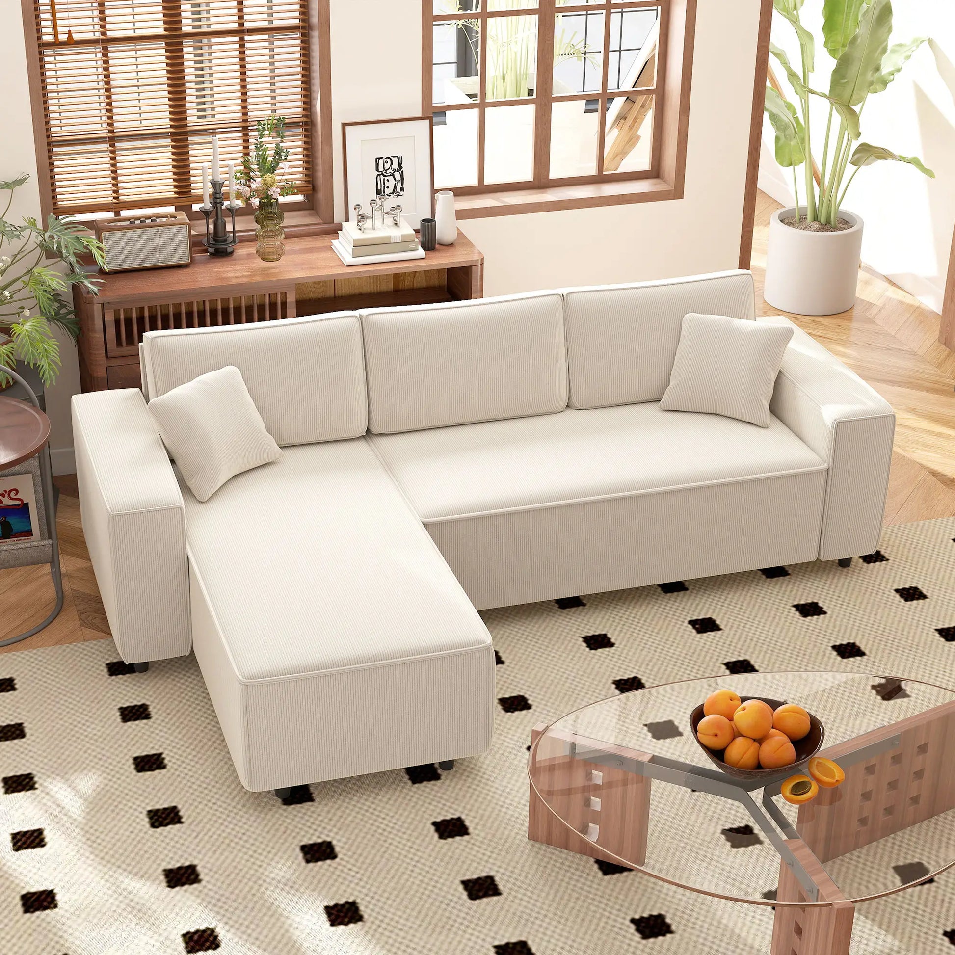Nancy's Licata Hoekbank - Rechts of Links - Crèmewit - Corduroy - ± 240 x 155 x 85 cm