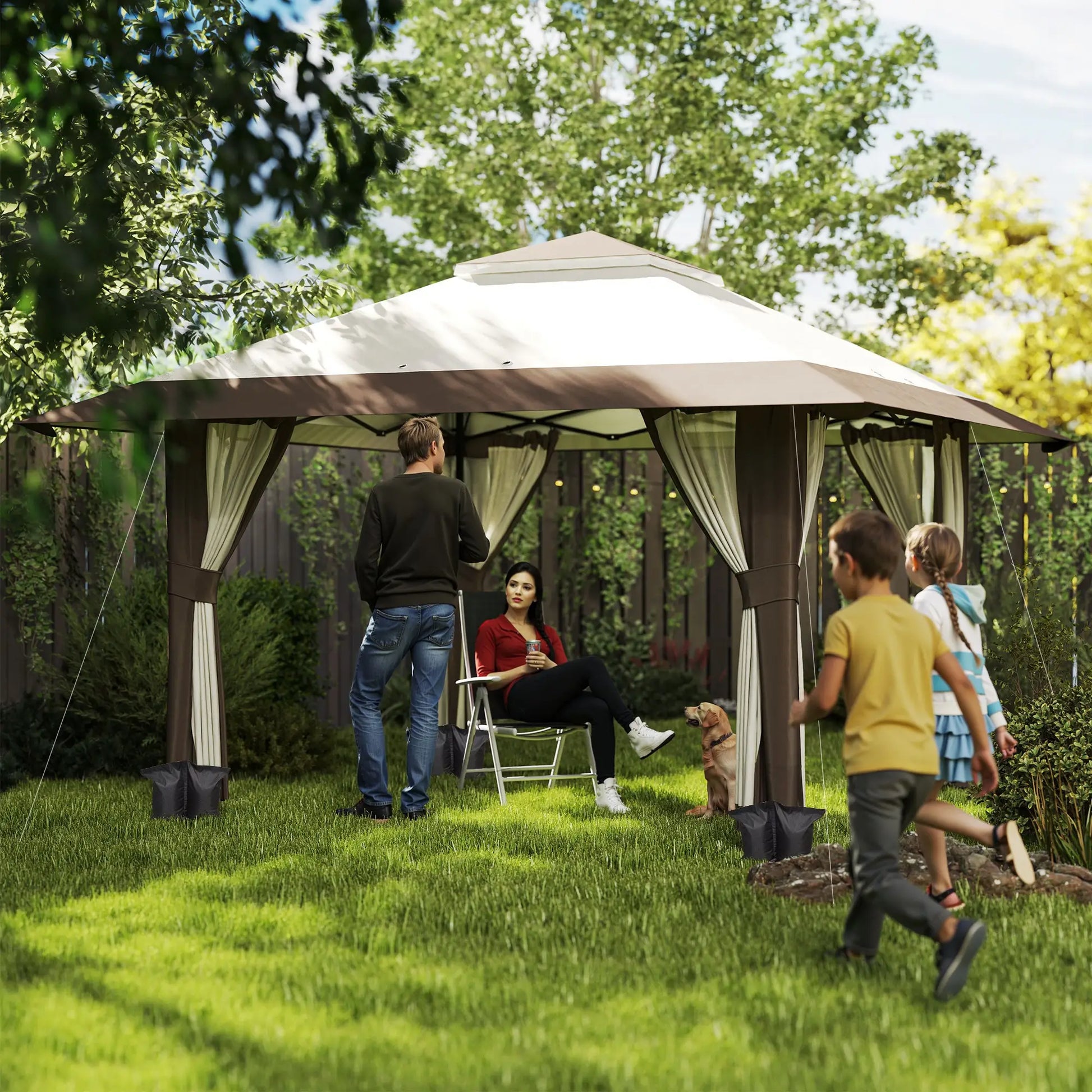 Nancy's Calavino Paviljoen - Tuinpaviljoen - Terras Overkapping - Beige - ± 400 x 400 x 280 cm