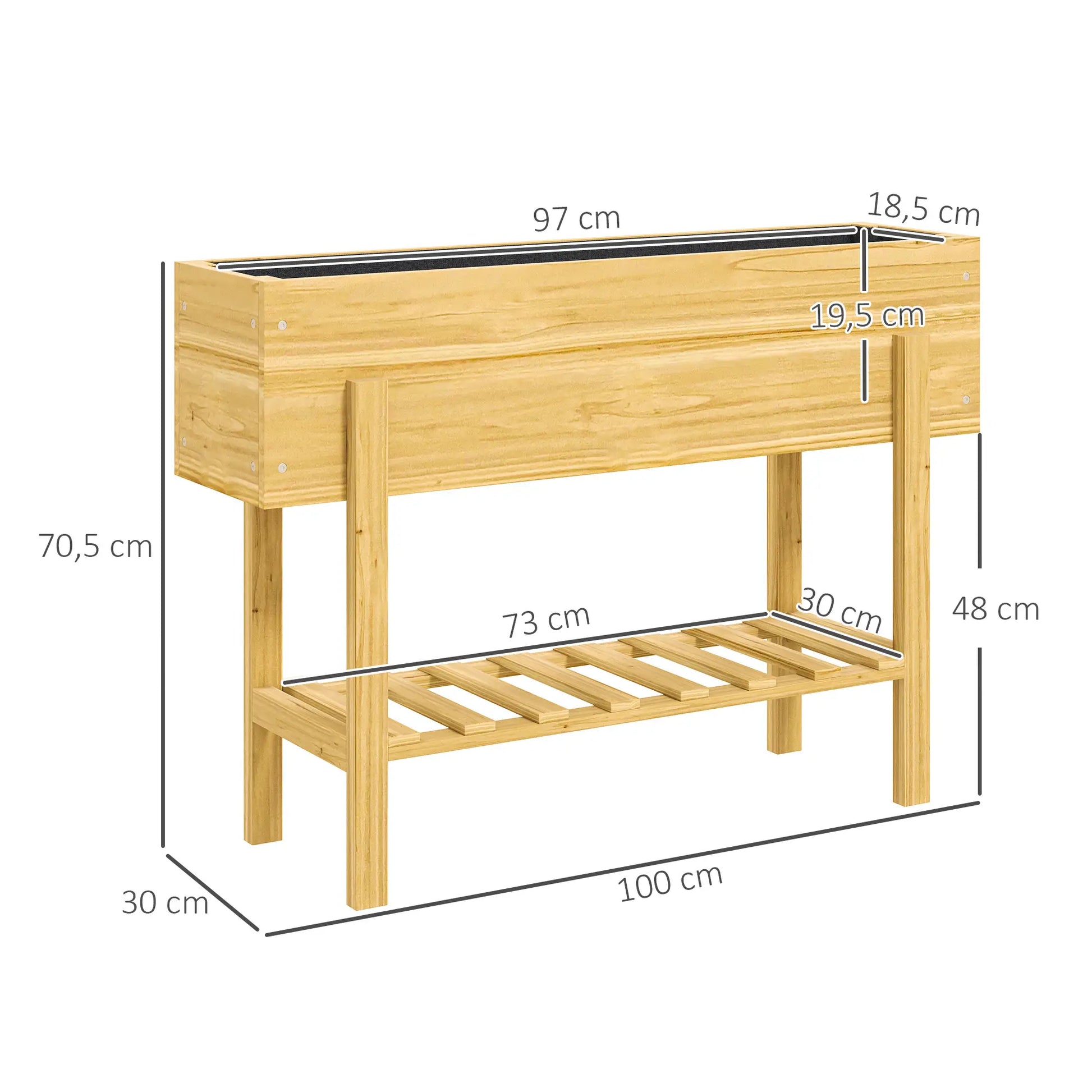 Nancy's Midões Plantenbak - Verhoogd Bloembed - Plantenrek - Tuinbed - Dennenhout - ± 100 x 30 x 70 cm
