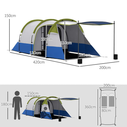 Nancy's Garniga Kampeertent - Campingtent - 2-4 Personen - Waterdicht - 420 x 200 x 150 cm