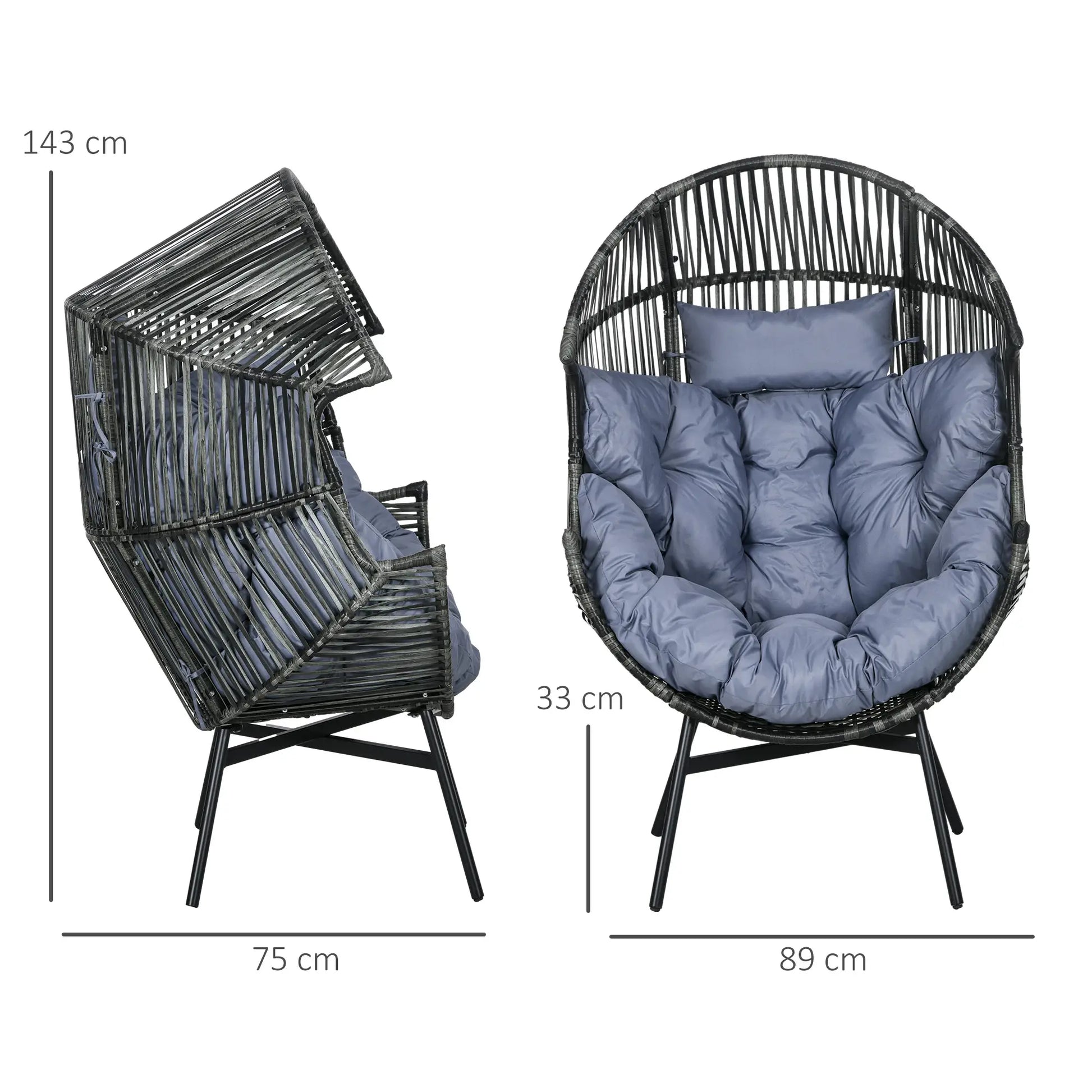 Nancy's Corato Loungestoel - Ei Stoel - Tuinstoel - Grijs / Zwart - Rotan