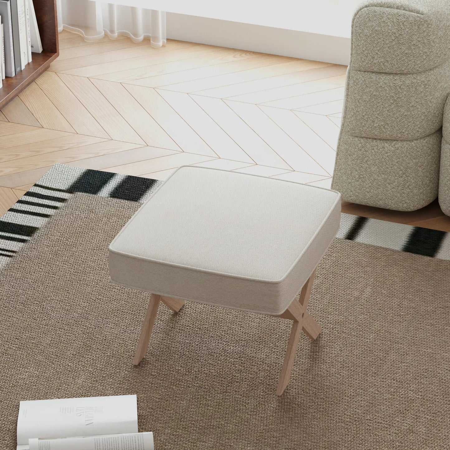 Nancy's Paio Hocker - Kruk - Poef - Beige - Imitatielinnen