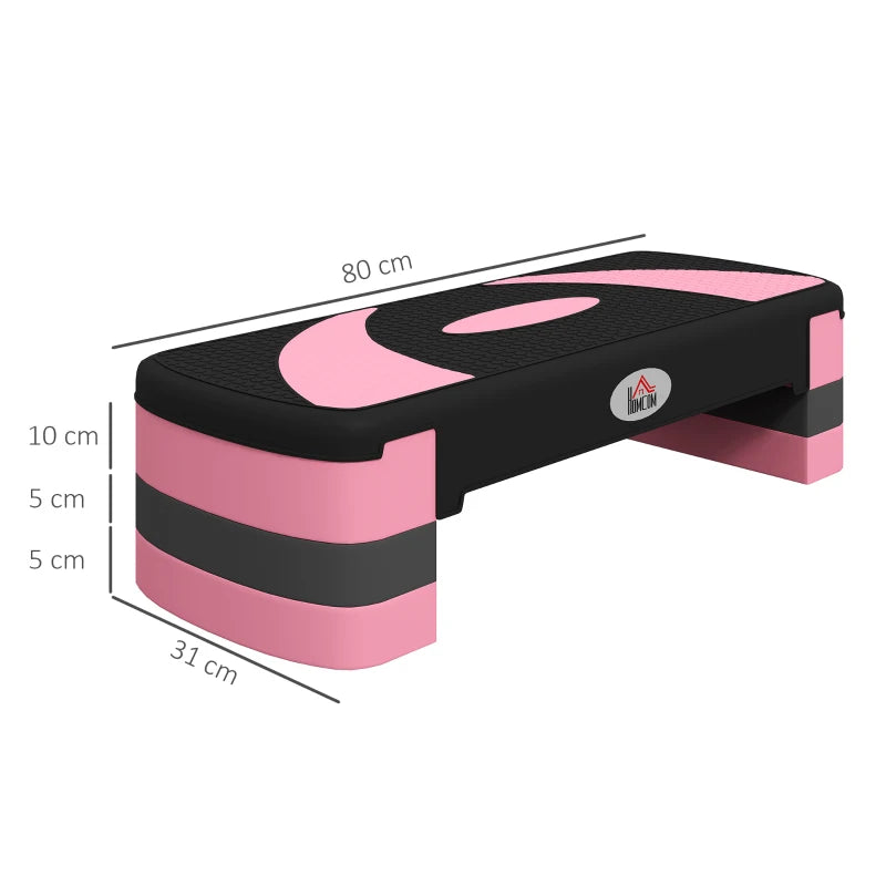 Nancy's Aviatico Aerobic Step - Fitness Step - Stepper - In Hoogte Verstelbaar - Zwart / Grijs / Roze - ± 80 x 30 x 20 cm