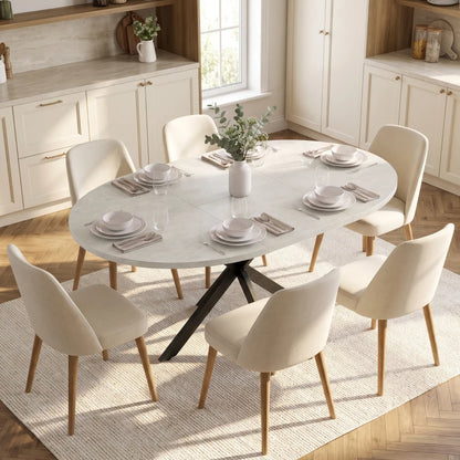 Nancy's Tossicia Eettafel Ovaal - Uitschuifbare eettafel - Tafel ovaal - Grijs / Zwart - MDF / Staal