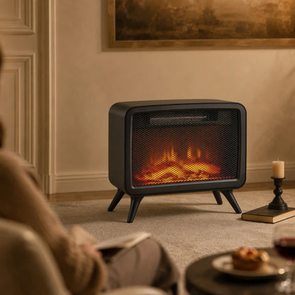 Nancy's Vallerano Elektrische Haard - Tafelhaard - Vrijstaand - Instelbare Thermostaat - Vlammen-effect met LED - Zwart