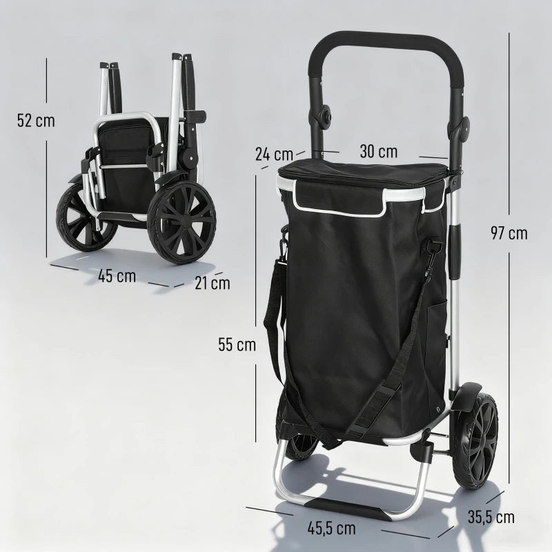 Nancy's Nerviano Boodschappentrolley - Boodschappenkar - Boodschappenwagentje - Zwart / Zilver - 40 Liter