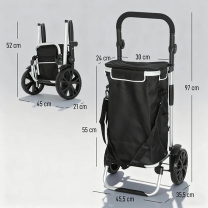 Nancy's Nerviano Boodschappentrolley - Boodschappenkar - Boodschappenwagentje - Zwart / Zilver - 40 Liter