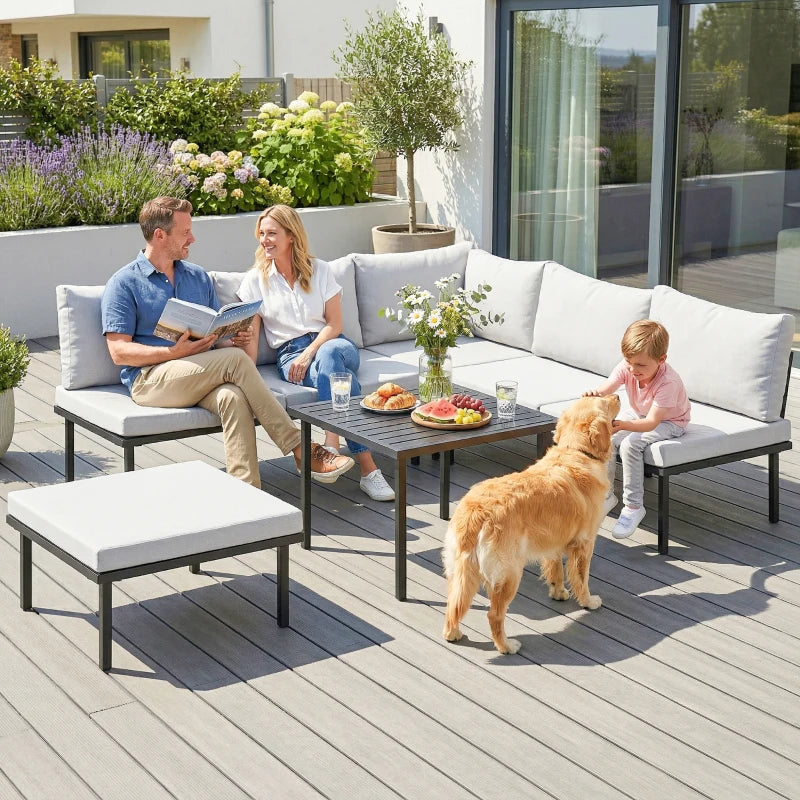 Nancy's Siniscola Loungeset - Tuinset - Lounge Set - Tuinmeubelset - 6-Delig - Grijs / Zwart