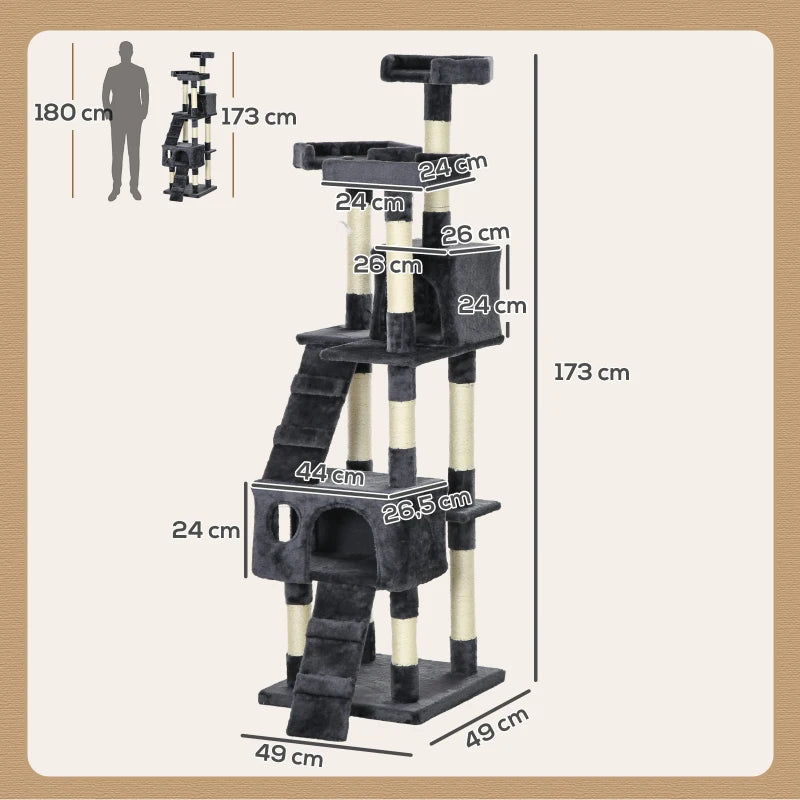Nancy's Tortona Klimboom voor Katten - Krabpaal - Kattenboom - Donkergrijs - 49 x 49 x 173 cm