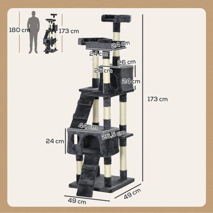 Nancy's Tortona Klimboom voor Katten - Krabpaal - Kattenboom - Donkergrijs - 49 x 49 x 173 cm