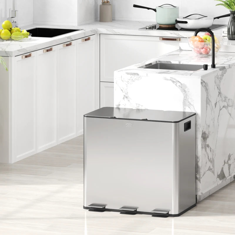 Nancy's Molfetta Afvalscheidingsprullenbak - Afvalbak - Prullenbak - Zilver - RVS - 3  x 15 Liter