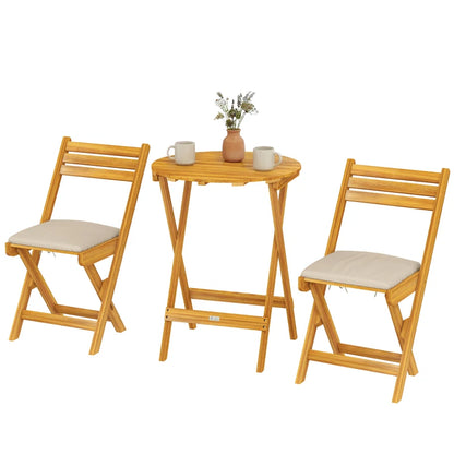 Nancy's Sardegna Bistroset - Tuinset - Balkonset - 3-Delig - Natuurlijk hout / Beige - Acaciahout