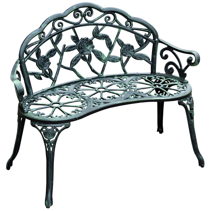 Banc de jardin Nancy's Riverview - Banc - Banc 2 places - Métal - Vert antique - 100 x 54 x 80 cm