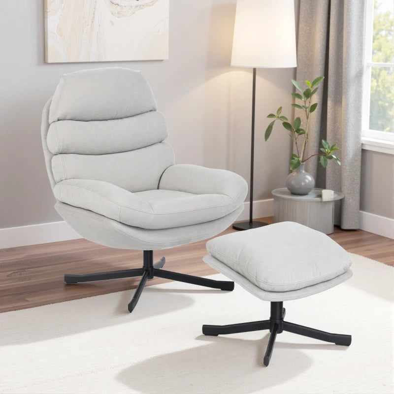 Nancy's Pedaso Relaxfauteuil - Loungestoel - Relaxstoel - Met Voetenbank - Crèmewit - Chenille