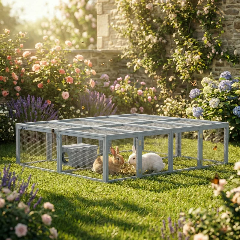Nancy's Rossano Konijnenhok - Dierenren - Dierenhok - Konijnenren - Grijs - Dennenhout - ± 180 x 150 x 50 cm