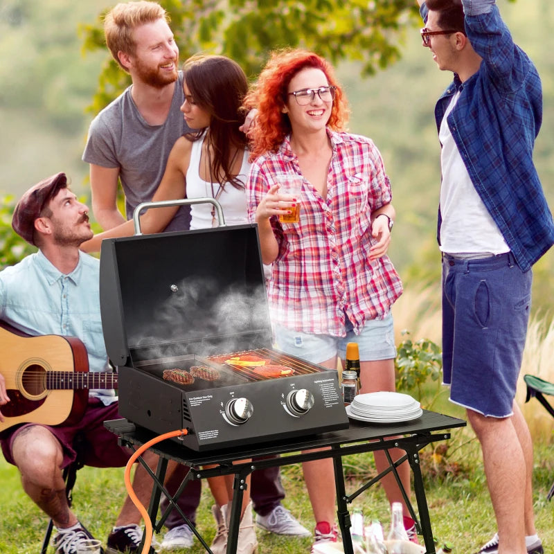 Nancy's Pousa Barbecue - BBQ - Grill - Gas BBQ - Met 2 Branders - Mobiele Barbecue - Staal - Zwart