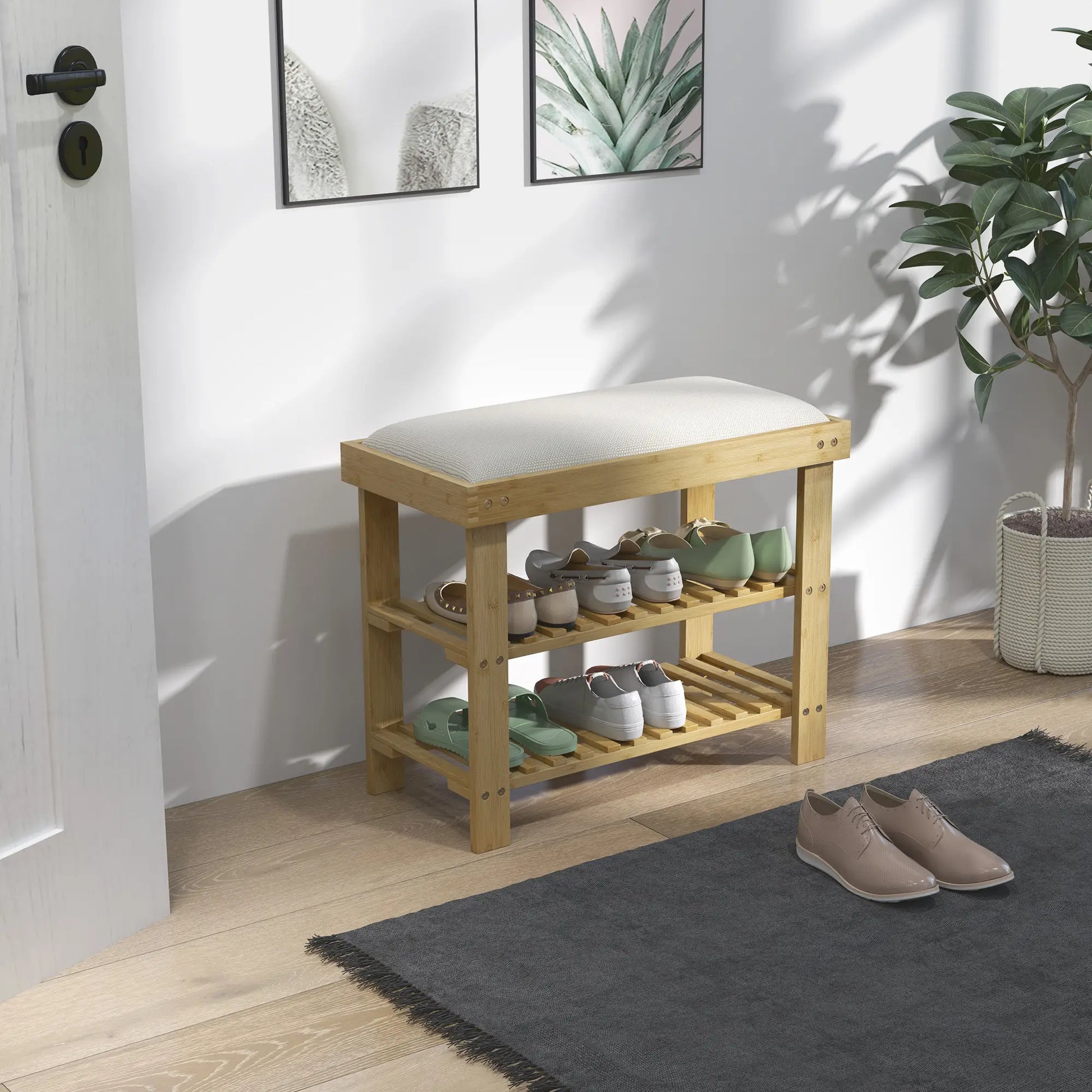 Nancy's Gorreto Schoenenbank - Schoenenrek - Bamboe - ± 60 x 30 x 50 cm